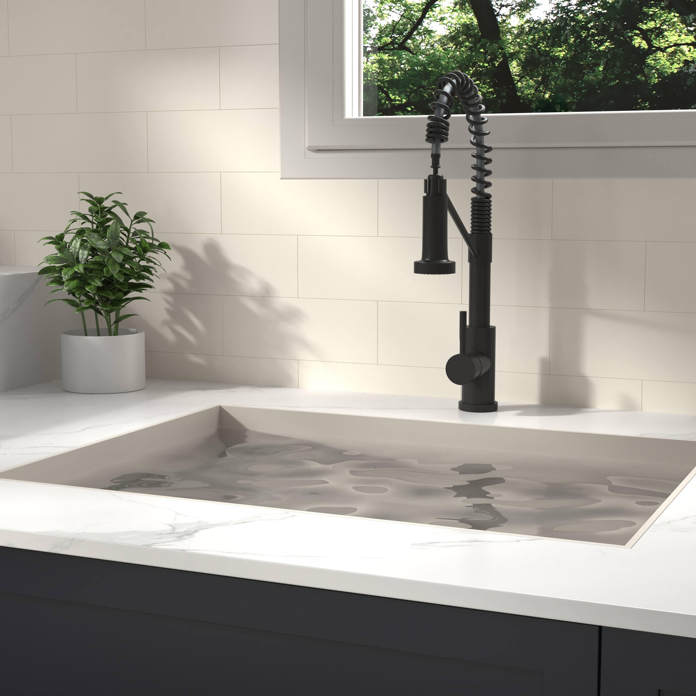 Front. Siljoy - Bothwa Home CUPC Certified 19" Single Handle Kitchen Faucet (Matt Black Finish) - Matt Black.