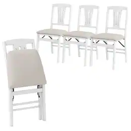 Gymax - Folding Chairs Set of 4 w/Comfy Padded Seats Rubber Wood Frame for Dining Room - White