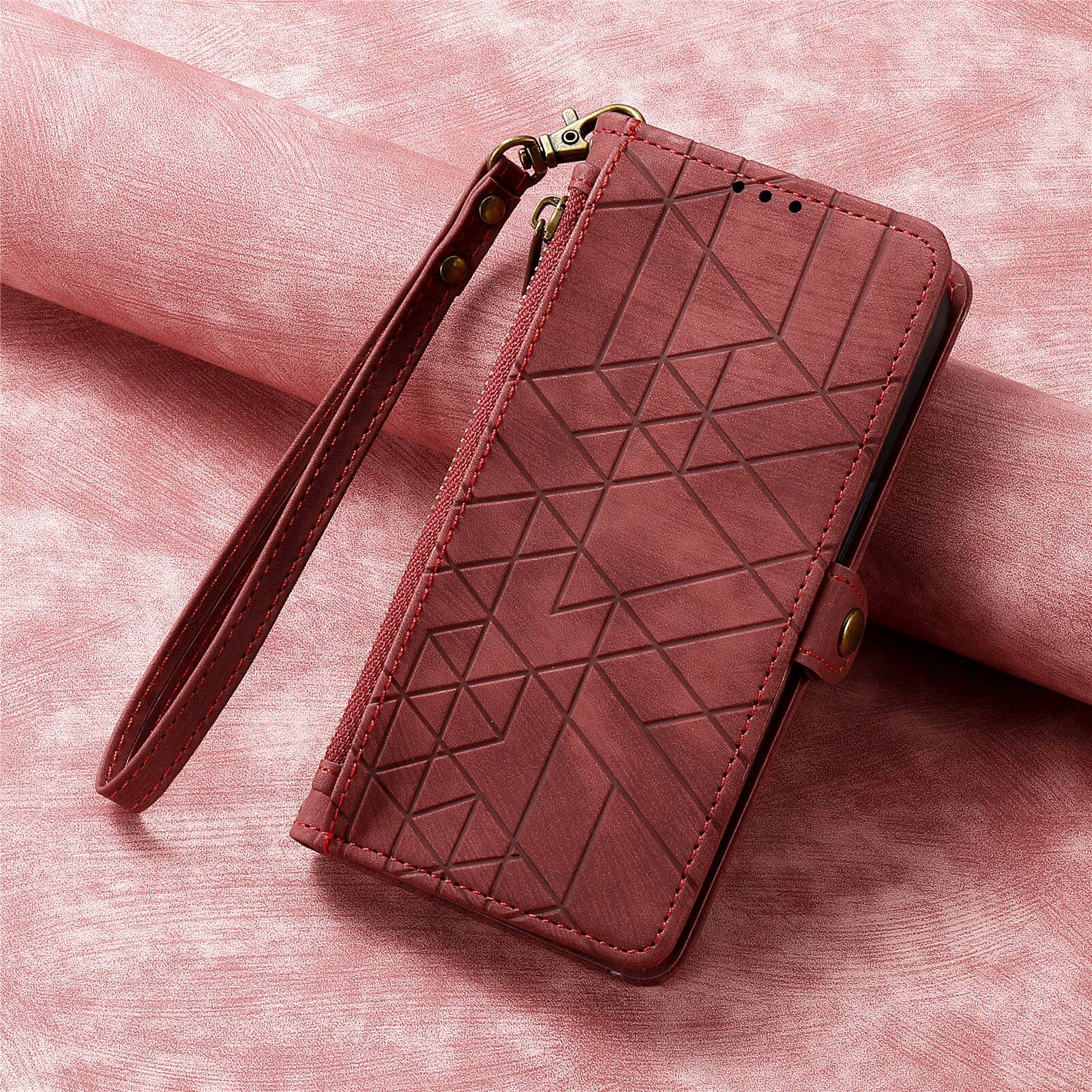 Alt View 1. Dteck - Magnetic Wallet Case For Apple iPhone 18 Pro Max, Shockproof Zipper Kickstand Card Holder with Lanyard Flip Cover - Red.