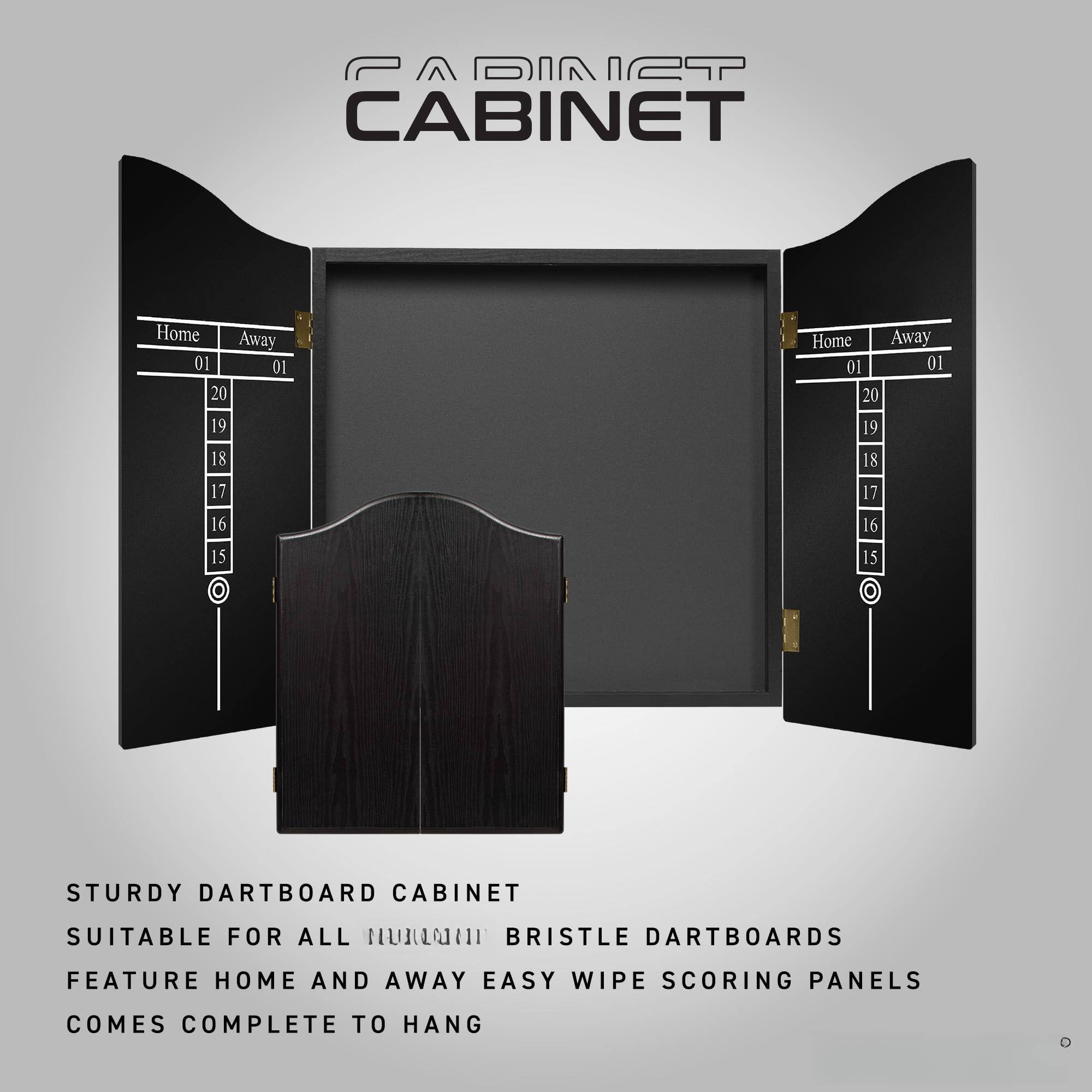 ADINESP CABINET  
Home Away 01 01 20 19 18  
Home Away 01 01 20 19 18 17 16 17 16 15 15  

STURDY DARTBOARD CABINET  
SUITABLE FOR ALL HUNIOA BRISTLE DARTBOARDS  
FEATURE HOME AND AWAY EASY WIPE SCORING PANELS  
COMES COMPLETE TO HANG