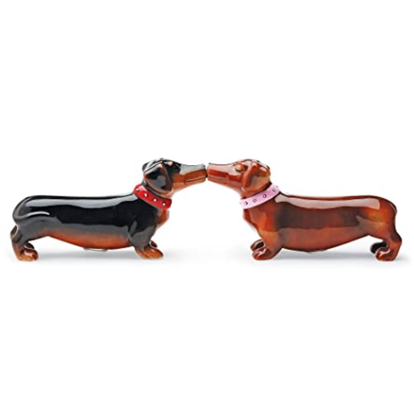 Front. Pacific Trading - Long Love Affair Dachshund Ceramic Magnetic Salt and Pepper Shaker Set - Multicolor.