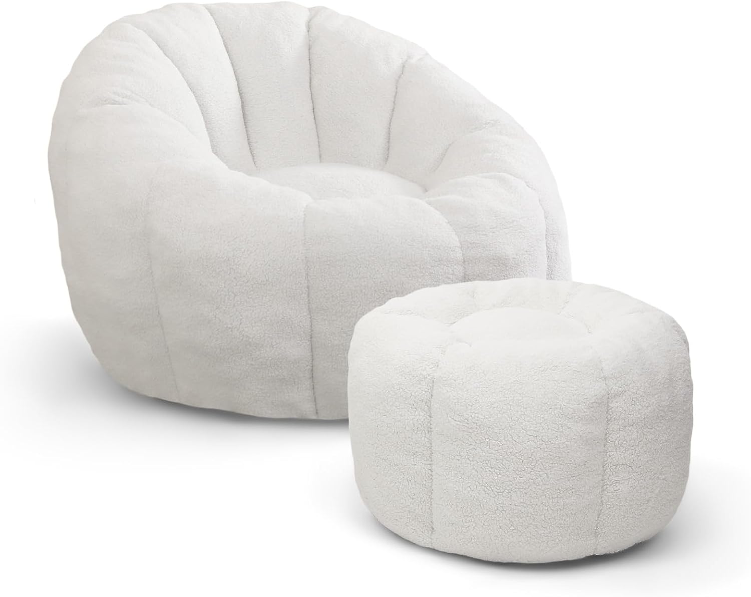Alt View 3. Trinkets Crazed - Tufted Teddy Plush Bean Bag Chair & Footrest Ottoman, Oversized Comfy Lounge Sofa - white.