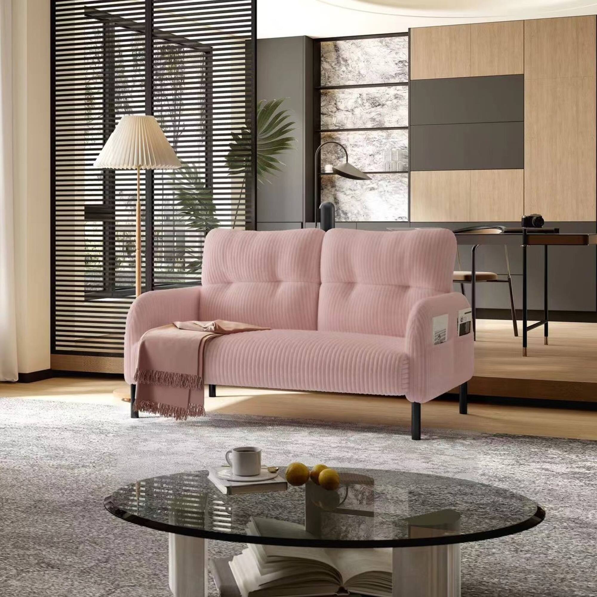 Alt View 4. GOODSILO - Elegant Corduroy Double Sofa with High Rebound Springs and Side Pockets for Living Rooms and Bedrooms - Pink.