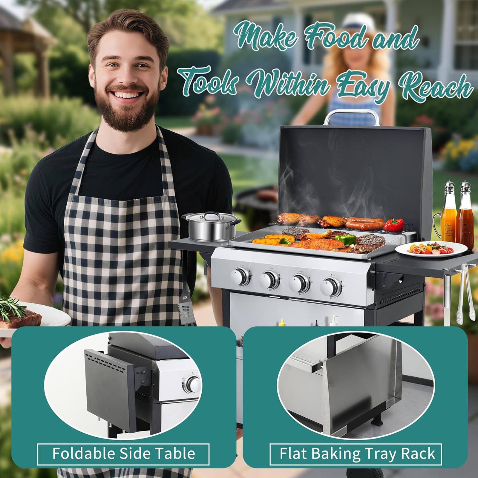 Make Food and Tools Within Easy Reach

Foldable Side Table

Flat Baking Tray Rack