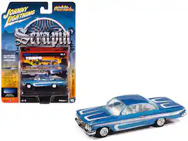 1961 Chevrolet Impala SS 409 Blue Metallic with White Stripes and Interior 1/64 Diecast Model Cars by Johnny Lightning