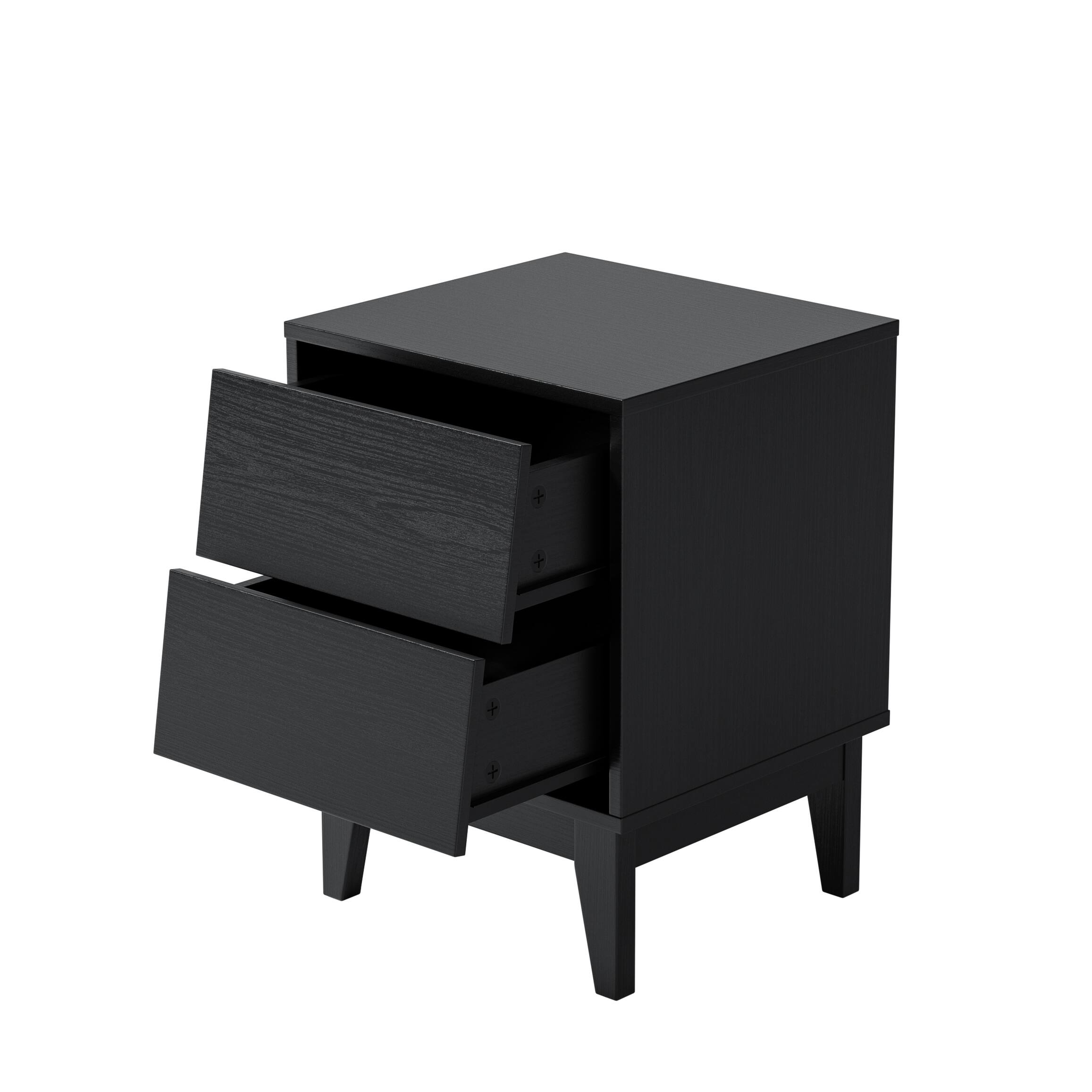 Alt View 4. Tiramisubest - 2 Set Nightstands Features Vintage-style and Bevel Design, Made of MDF, Mid Century Modern Nightstand for Bedroom, Black - Black.