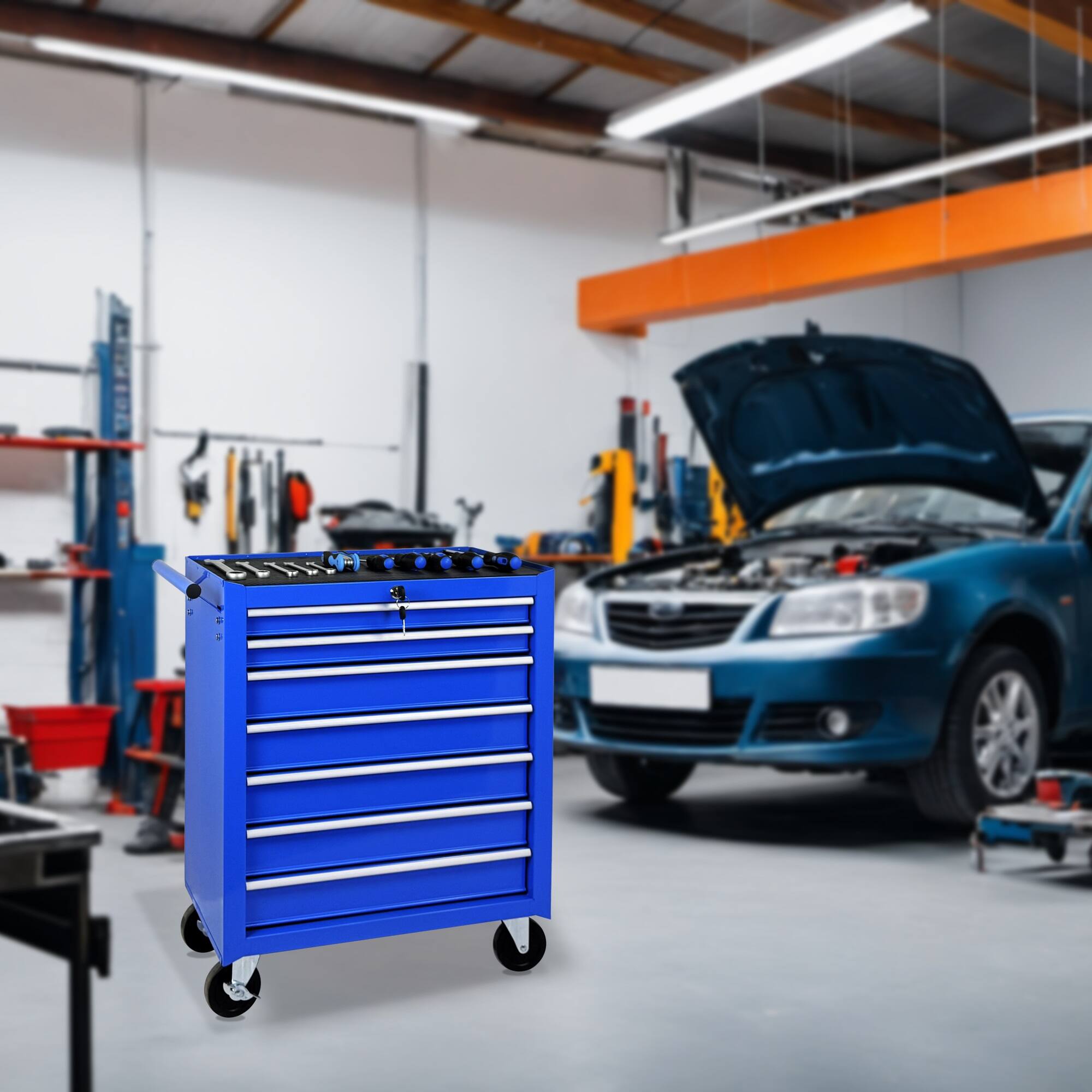 Alt View 5. Boyel Living - BLUE Rolling Tool Chest with 7-Drawer Tool Box with Wheels Multifunctional Tool Cart.