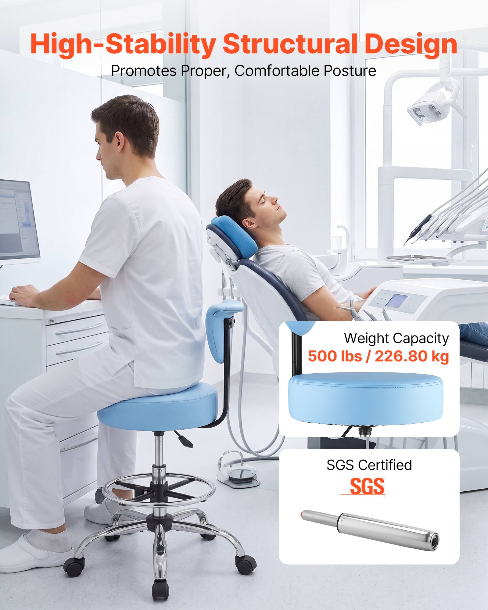 High-Stability Structural Design Promotes Proper, Comfortable Posture  
Weight Capacity: 500 lbs / 226.80 kg  
SGS Certified