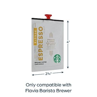 ROAST BLONDE ESPRESSO  
SMOOTH & SWEET  
OCTUEUX & DOUX  
GROUND COFFEE  
CAFÉ MOULU  
2 3/4" x 4"  
Only compatible with Flavia Barista Brewer