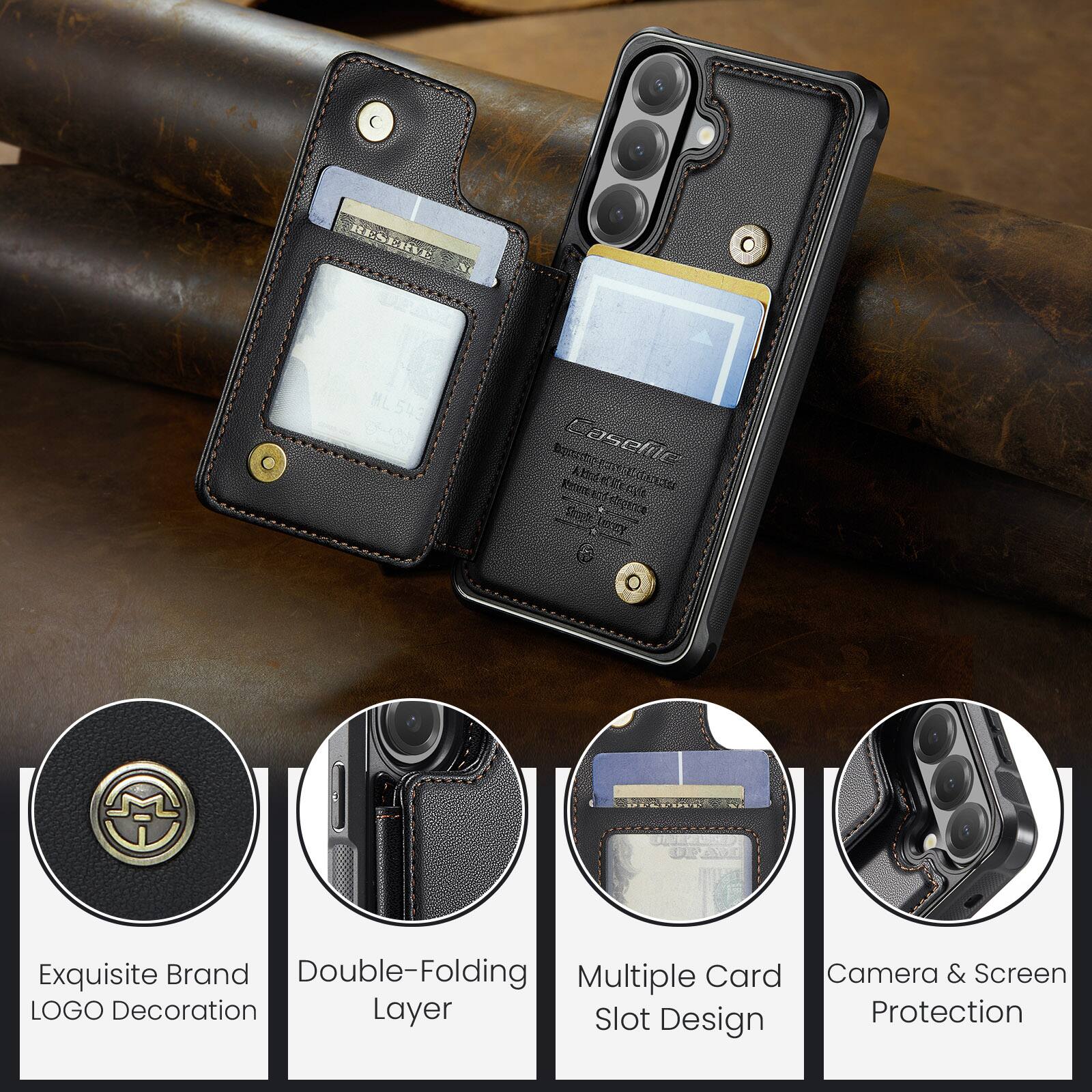 Exquisite Brand Double-Folding Multiple Card Camera & Screen LOGO Decoration Layer Slot Protection Design