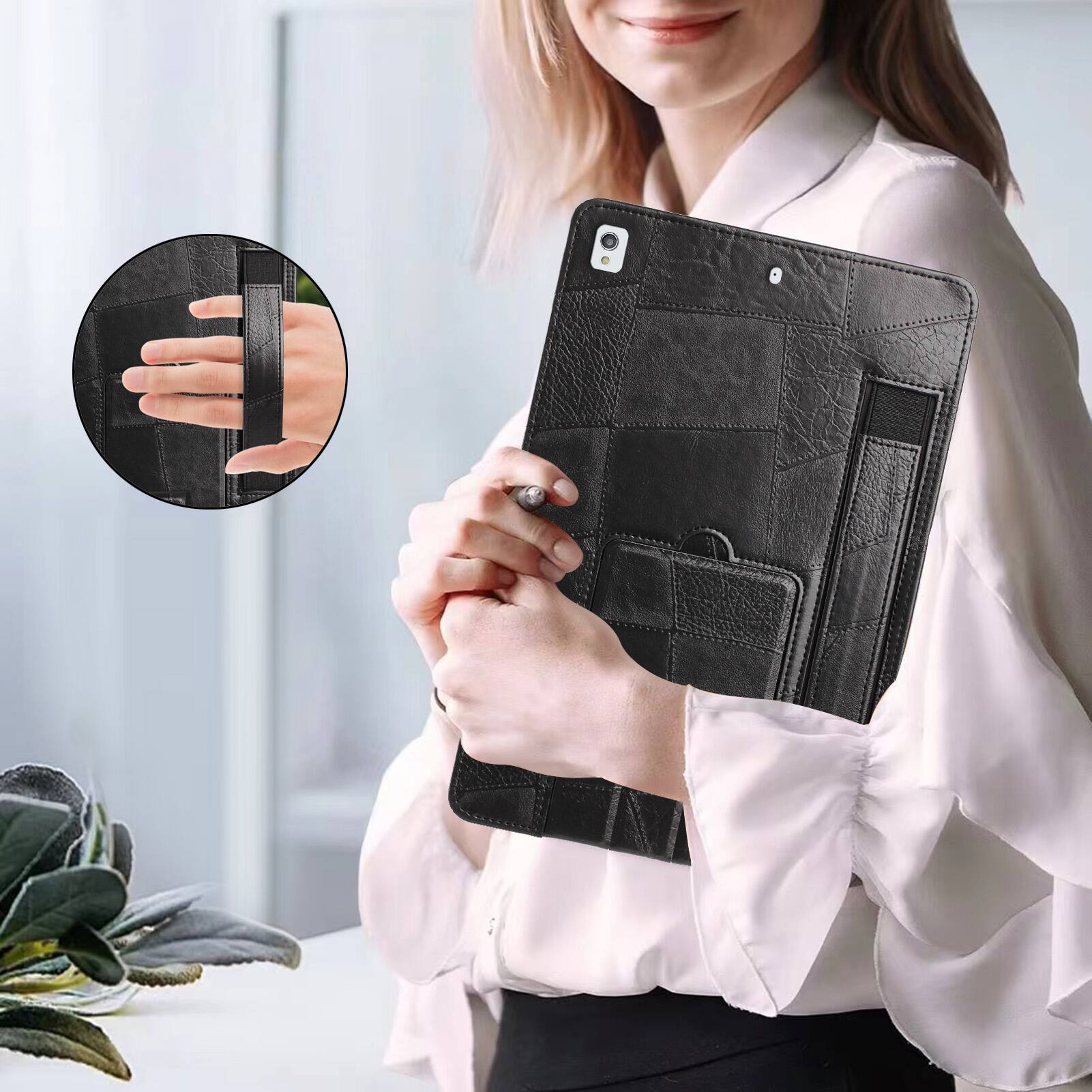 Alt View 2. Dteck - Leather Texture Case for Apple iPad (9th Generation) 10.2" 2021, Shockproof Cover with Multi-Angle Stand and Hand Strap - Black.