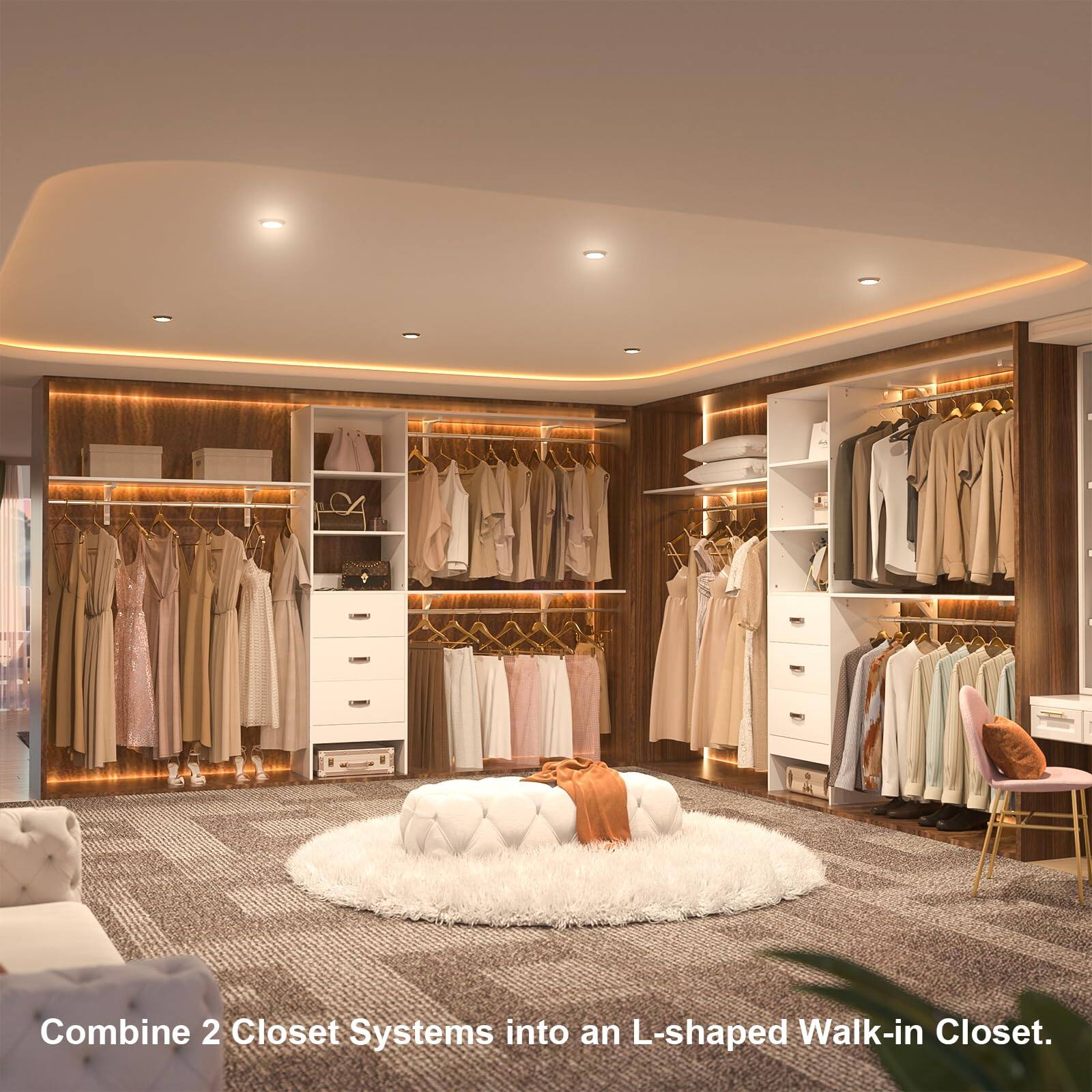 Combine 2 Closet Systems into an L-shaped Walk-in Closet.