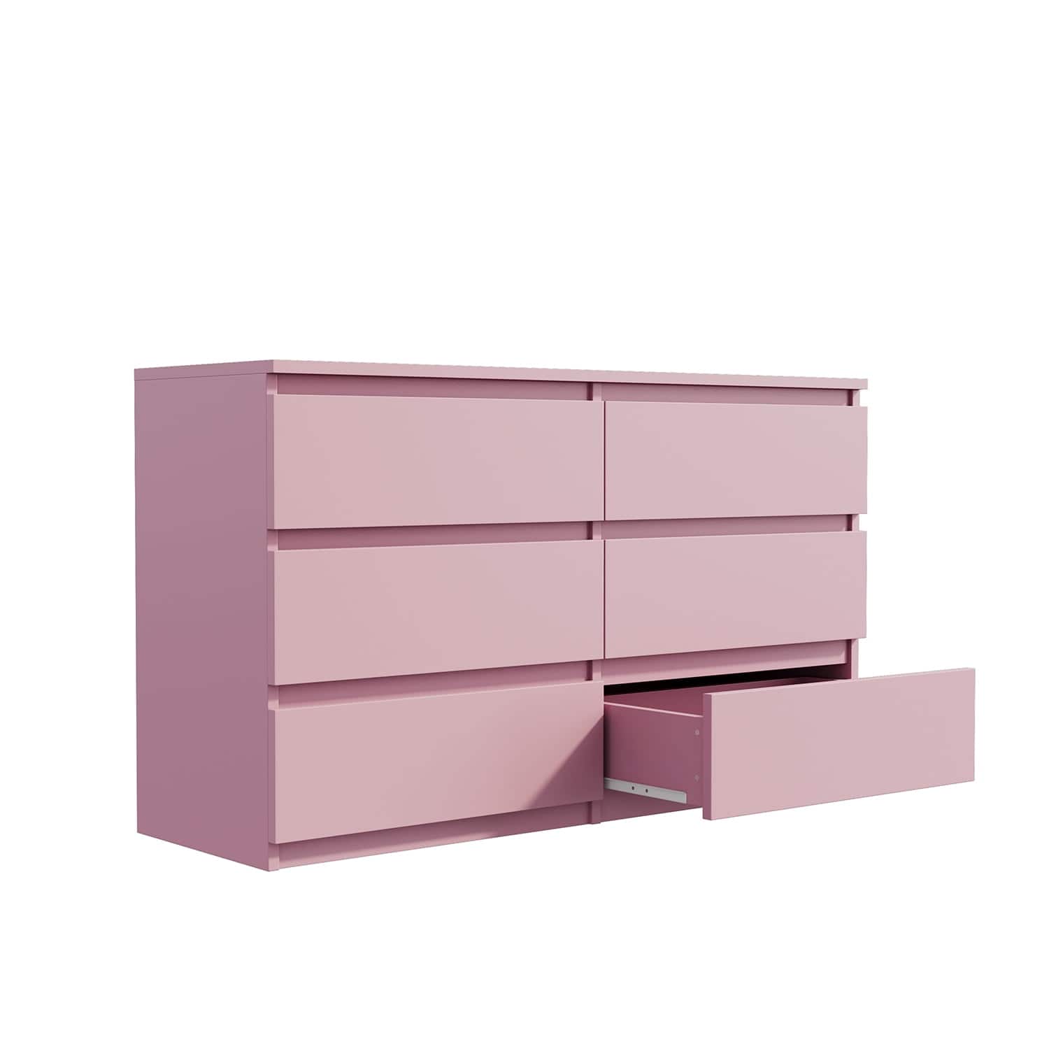 Alt View 9. Kadyn - Modern Mid Century 6 Drawer Wide Dressers Chests for Bedroom, Chest of Drawer Organizer - Pink.