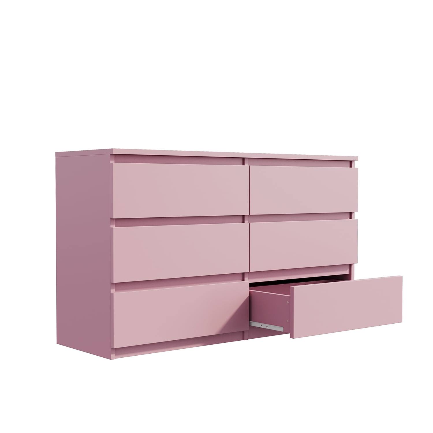 Alt View 9. Kadyn - Modern Mid Century 6 Drawer Wide Dressers Chests for Bedroom, Chest of Drawer Organizer - Pink.