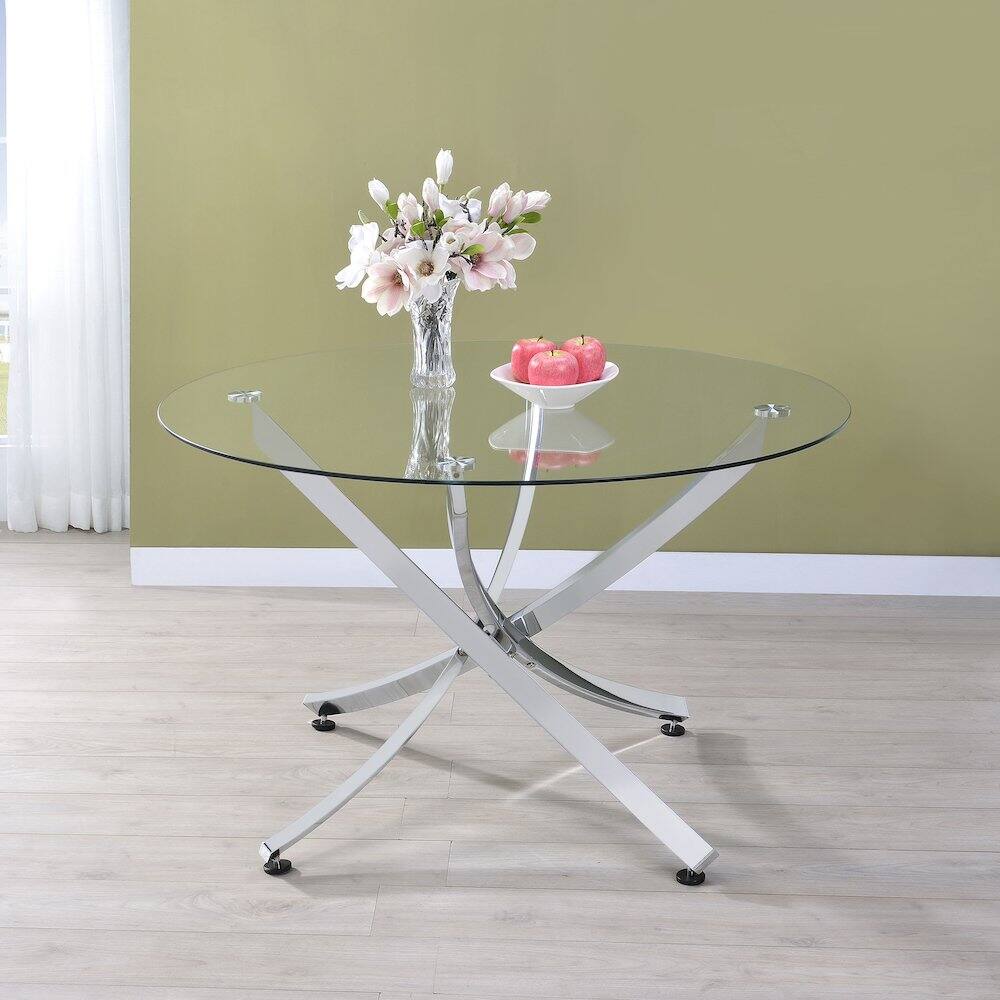 Alt View 3. Coaster Co. of America - Beckham Round 46-inch Glass Top Dining Table Chrome - Silver.