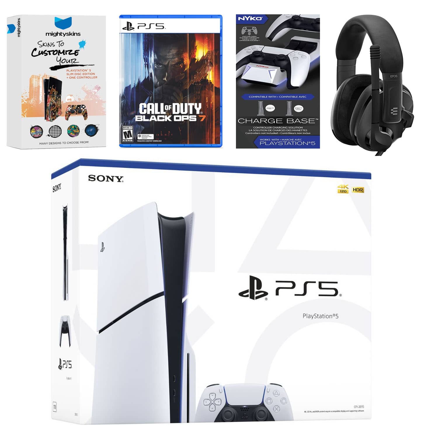 PlayStation 5 Slim Disc Bundle with Call of Duty Black Ops 7, EPOS Headset, Charging Dock and MightySkins Code - PlayStation 5