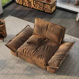 POVISON - 63.39" Modern Brown Pet-Friendly Single Sofa Chair with Adjustable Backrest - Brown Suede Fabric
