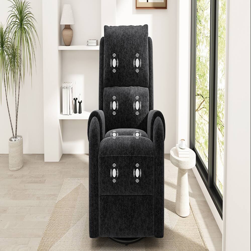 Alt View 3. Ropilly - Ropilly Black Massage Recliner Chair, Swivel Rocker Nursery Recliner with Side Pocket, Chenille Manual Recliner Sofa - Black.