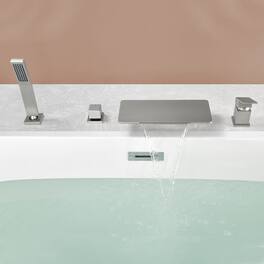Boyel Living - 11.2 in.W Rectangle Bathtub Faucet Hot Cold Control Waterfall Spout Handheld Shower High Capacity - Brushed Nickel
