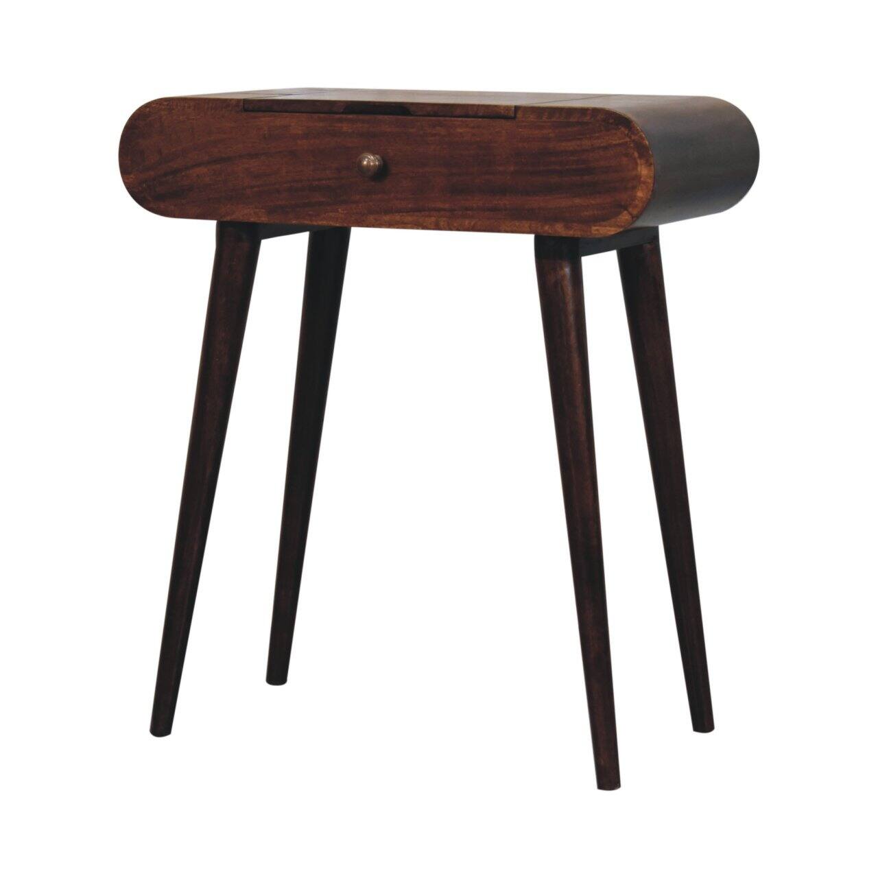 Left. Artisan Furniture - Artisan Furniture Solid Wood Mini California Walnut Dressing Table with Foldable Mirror, 4 Storage Compartments - Dark Brown.