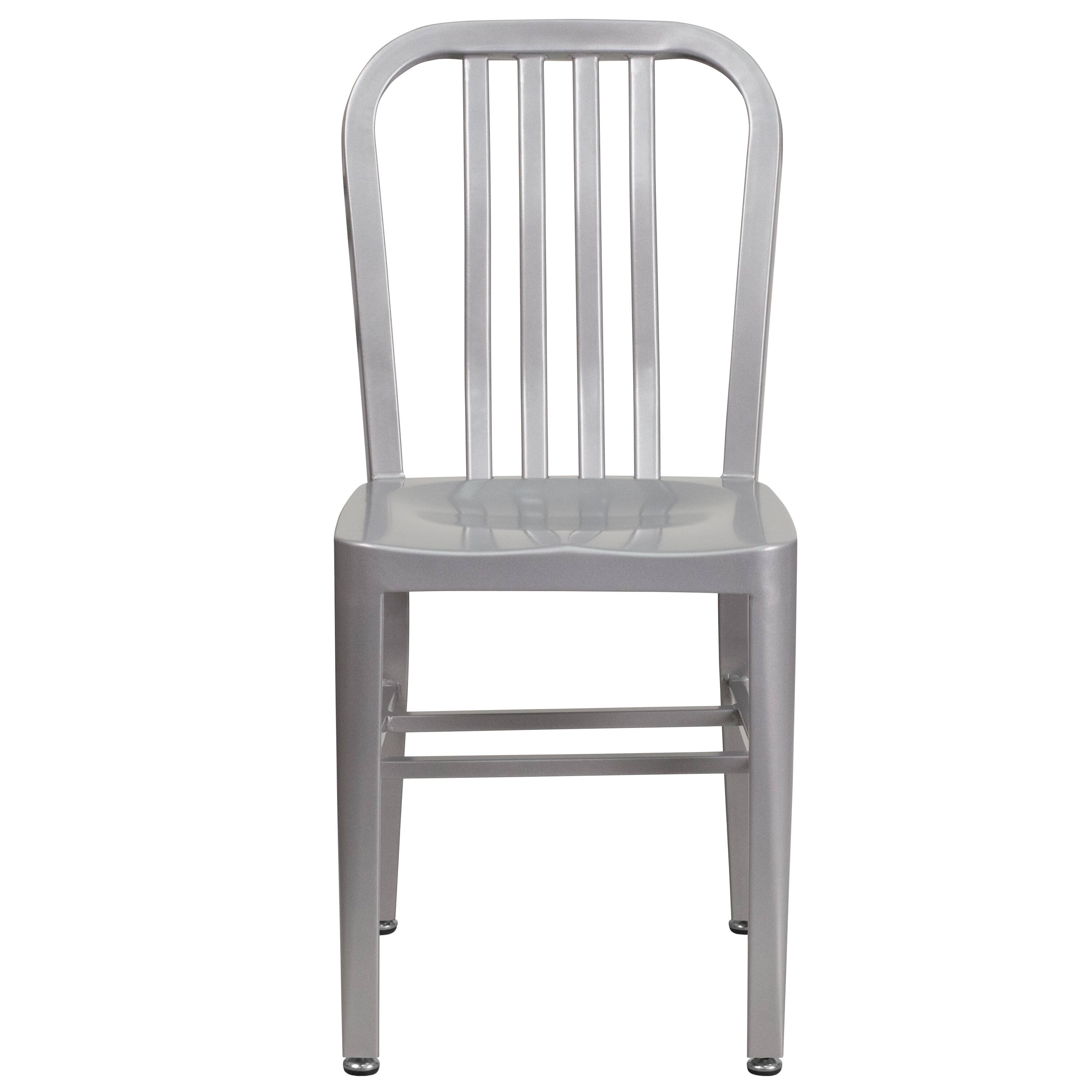 Alt View 7. Emma + Oliver - Commercial Grade Colorful Metal Indoor-Outdoor Chair - Silver.