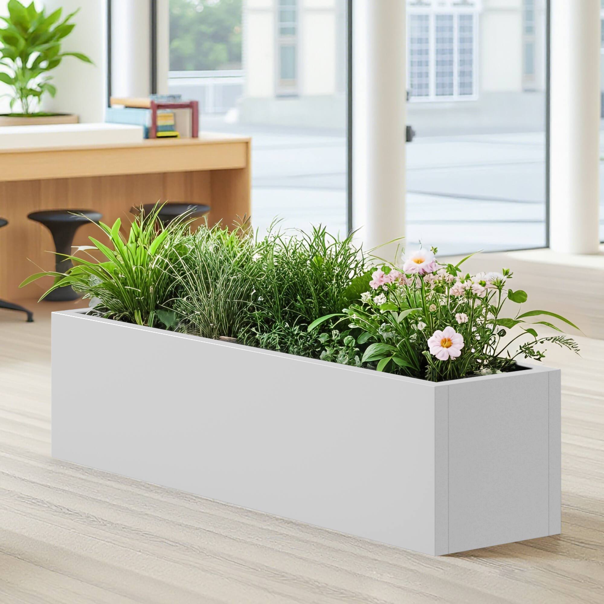 Alt View 1. PexFix - 36 in. W x 10 in. H Rectangle Metal Planter Box Raised Garden Beds with Drainage Hole-Ideal for Patio and Backyard - White.