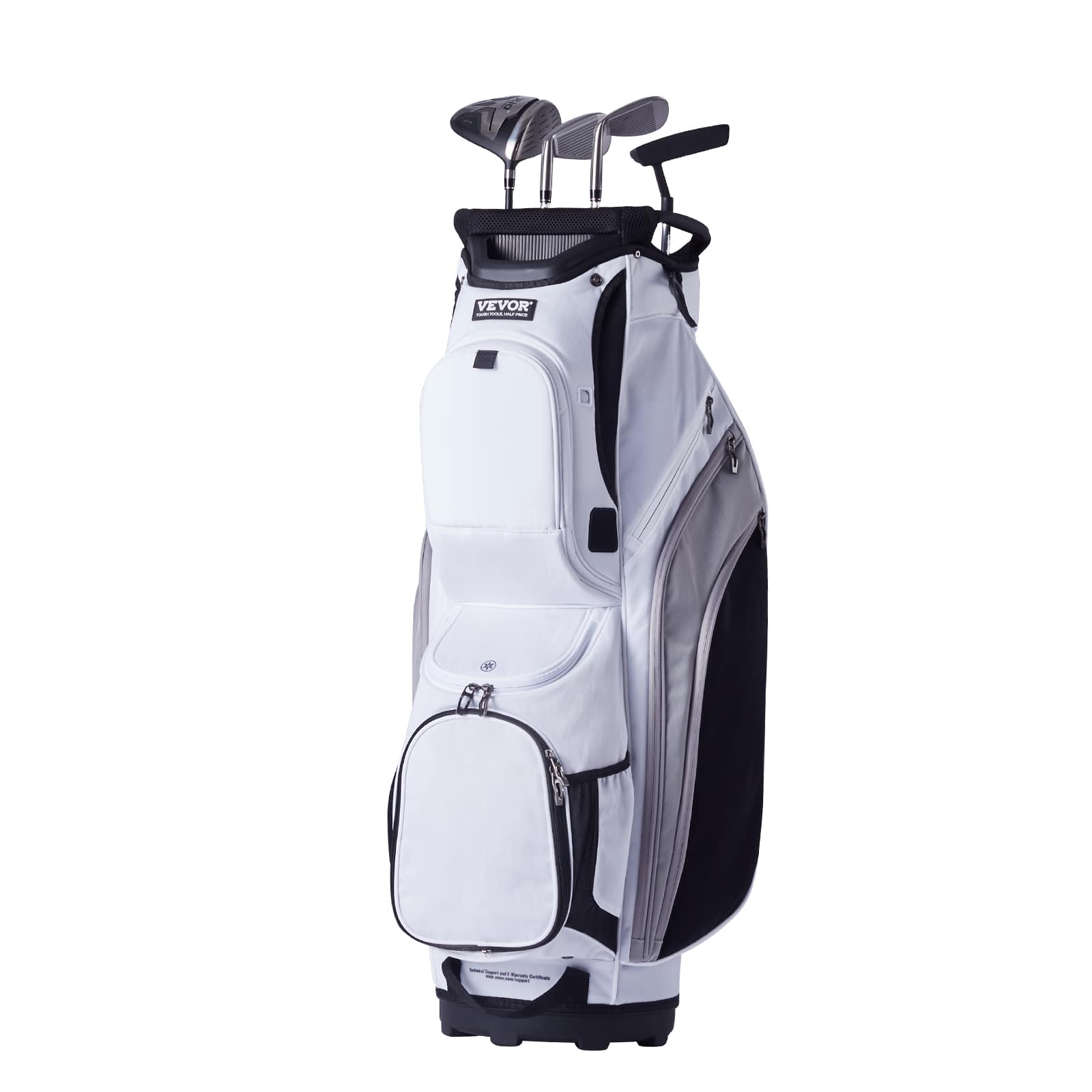Front. VEVOR - Golf Cart Bag with 14 Way Organizer Divider Top, 36” 13 Pockets Premium Nylon Cart Bag, Durable Golf Bags with Handles - White.
