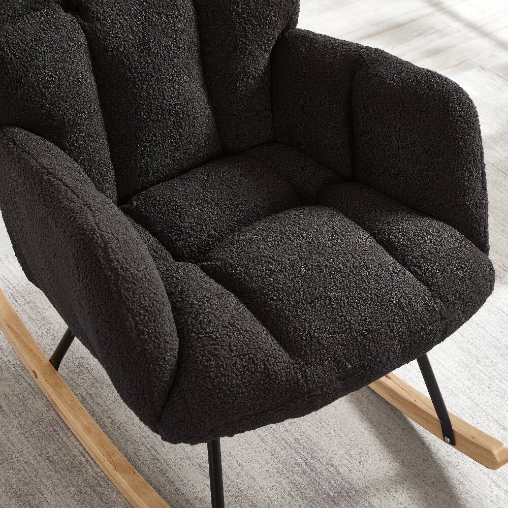 Alt View 2. Loheer - Loheer Dark Gray Teddy Fabric Rocking Chair Tufted Upholstered Glider Chair with Metal Frame High Back Accent Chair - Dark Gray.