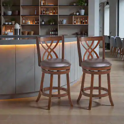 Front. Hivvago - Set of 2 Counter Height Swivel Chairs with PU Leather Cushions and Footrests - 26 inches - Brown.