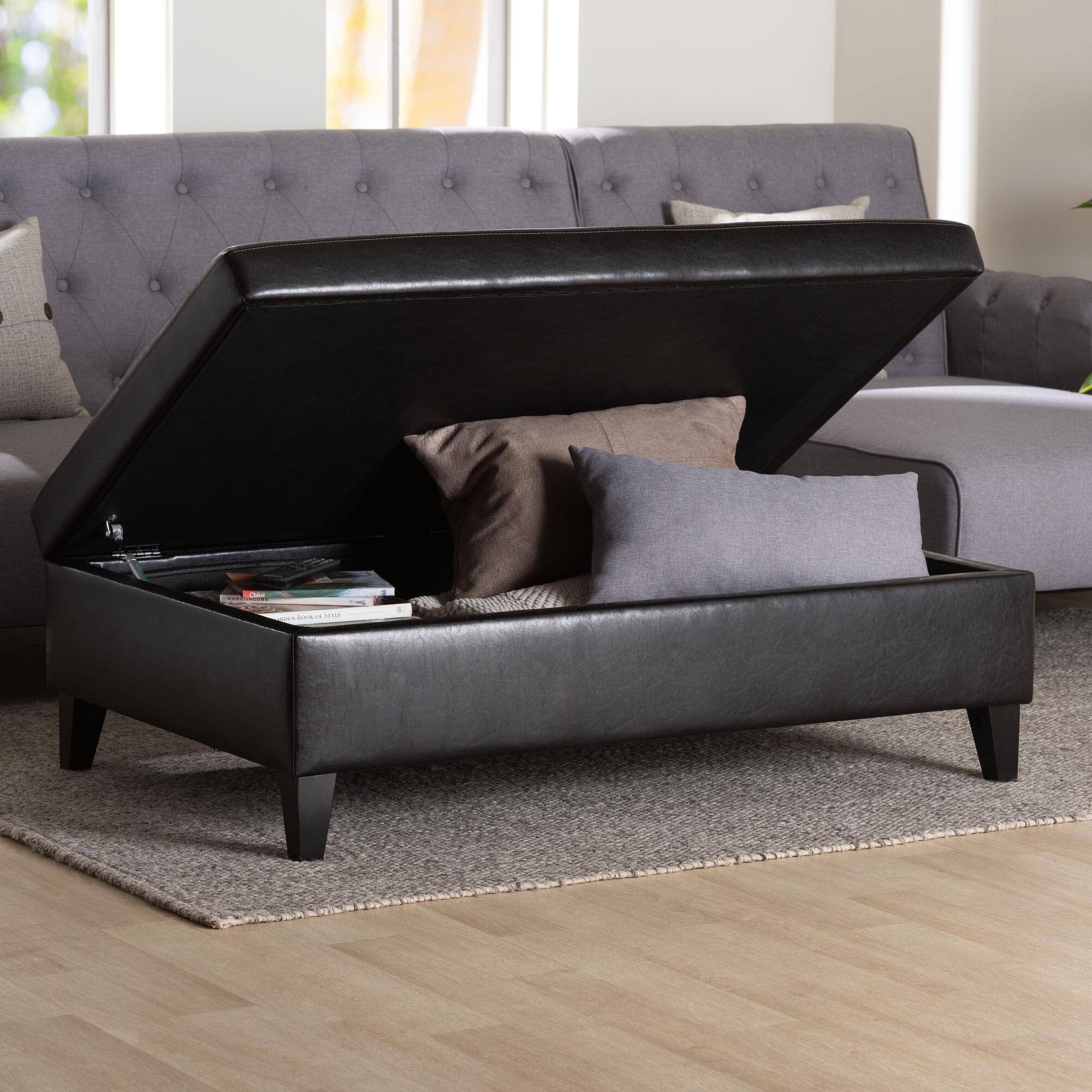 Alt View 6. Baxton Studio - Leather Storage Cocktail Ottoman - Dark Brown.