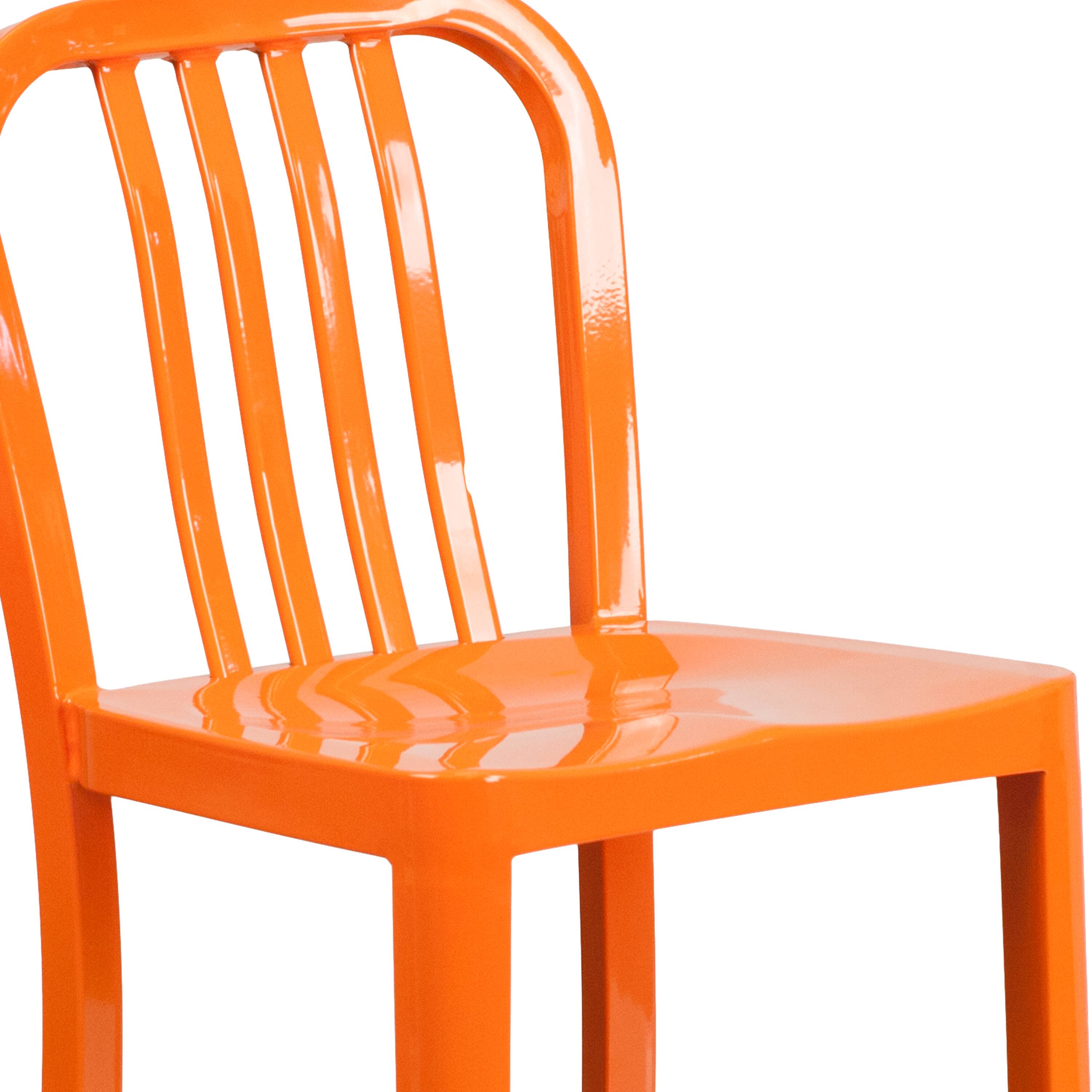 Alt View 8. Emma + Oliver - Commercial Grade 24"H Colorful Metal Indoor-Outdoor Vertical Slat Counter Stool - Orange.