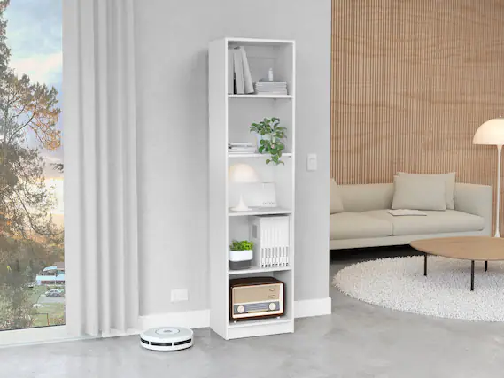 Front. Depot Eshop - Vinton XS Bookcase Compact Bookshelf with Multiple Shelves - White.