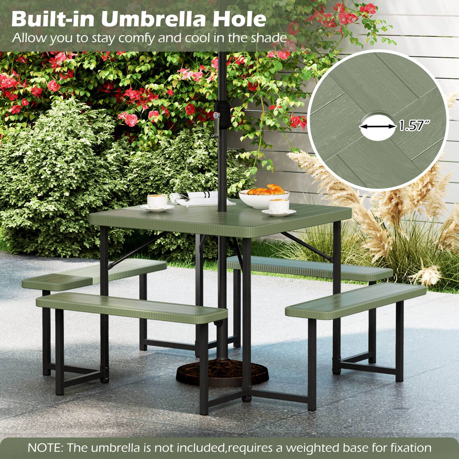 Built-in Umbrella Hole: Allow you to stay comfy and cool in the shade. 1.57" NOTE: The umbrella is not included, requires a weighted base for fixation.