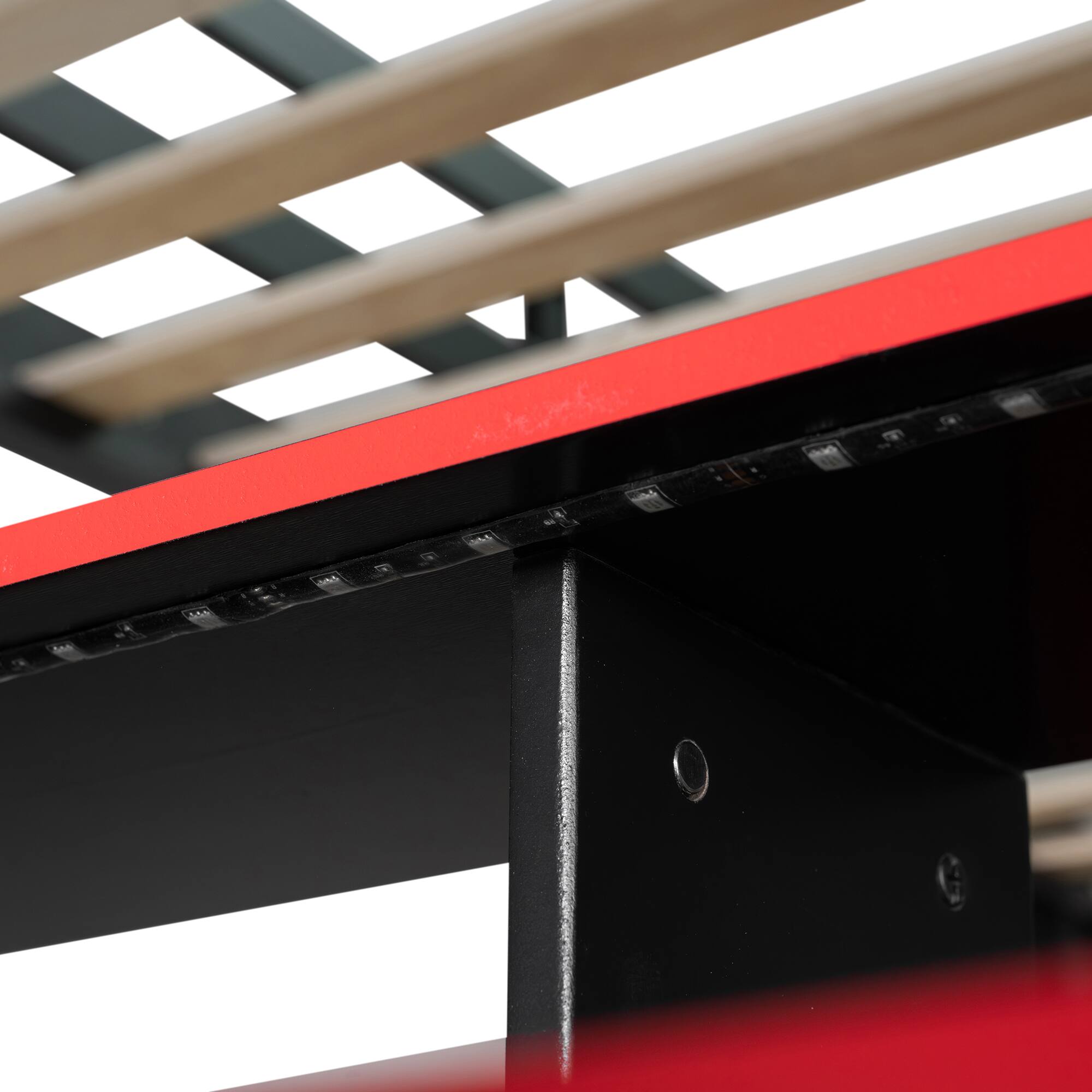 Alt View 4. Anysun - Full Size Wood Loft Bed with Desk, Multi-storage Shelves and RGB Light, Table with adjustable placement - Red.