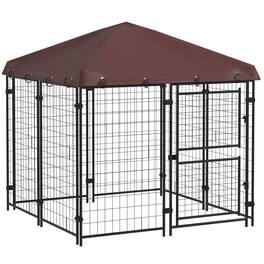 Pawhut - 4.6'x4.6'x5' Dog Kennel Outdoor, Waterproof Cover, Playpen, Two Part Door, Small, Medium Dogs