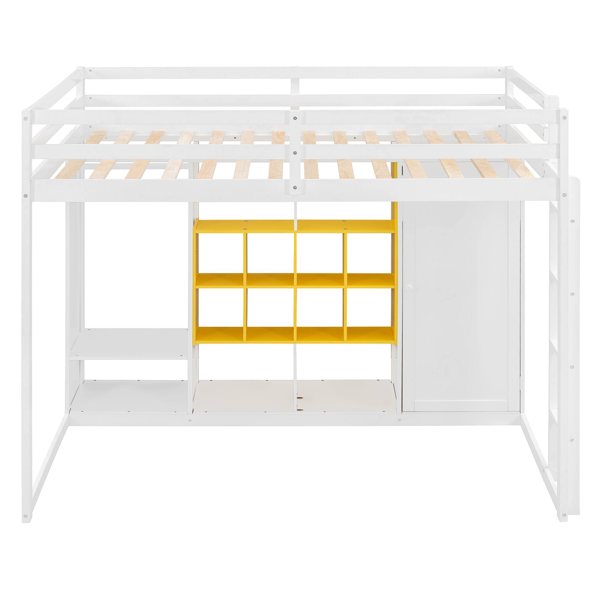 Back. Anysun - Full Size Wood Loft Bed with Wardrobe, shelves and Cabinet - White.