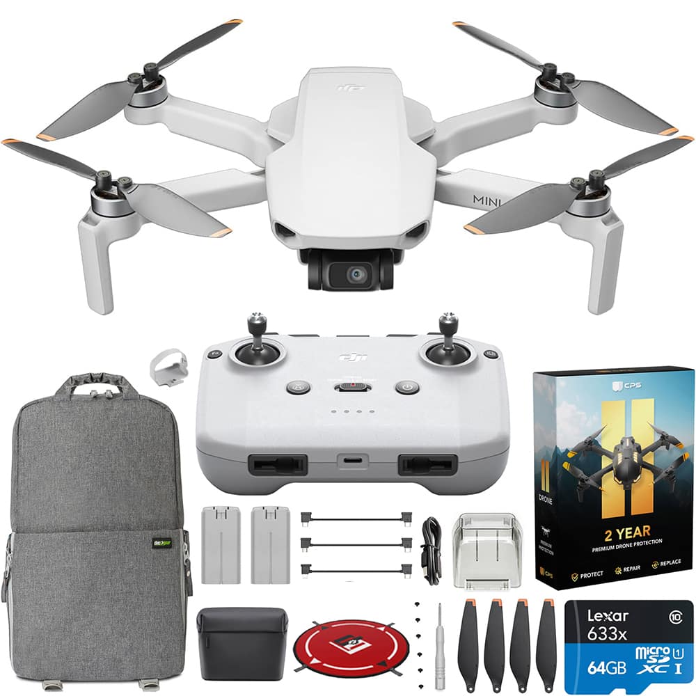 DJI - Mini 4K Drone Combo (62min) with Case & Extra Battery + 2-Year Extended Warranty Accessory Bundle