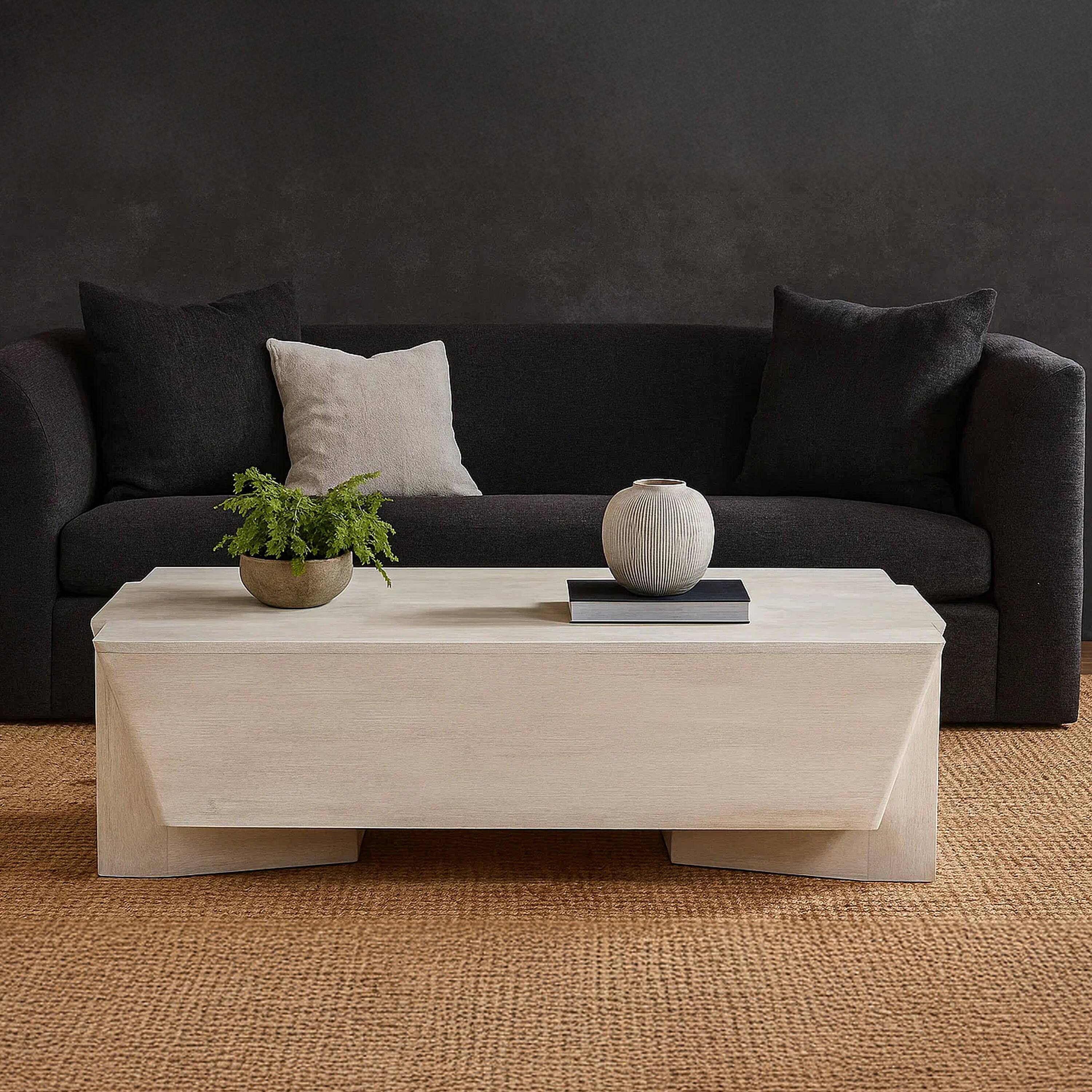 Alt View 9. Manhattan Lane - Joanie Coffee Table | 45" Rectangular Biscotti White Handcrafted Mango Wood | Solid Asymmetric Base - White.