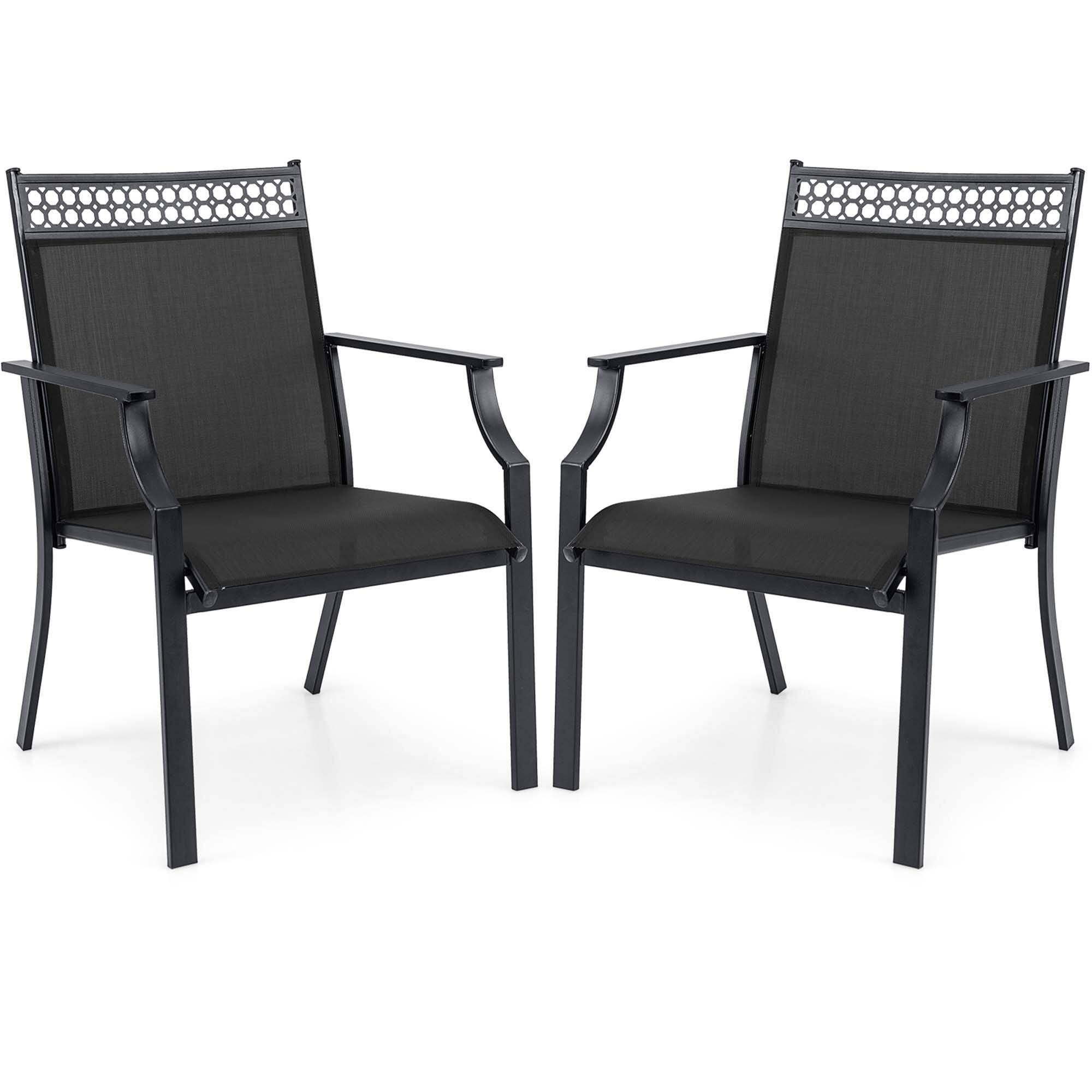 Costway - Patio Chairs Set of 2 with All Weather Breathable Fabric High Backrest - Black
