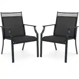 Costway - Patio Chairs Set of 2 with All Weather Breathable Fabric High Backrest - Black