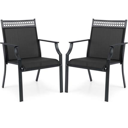 Front. Costway - Costway Patio Chairs Set of 2 with All Weather Breathable Fabric High Backrest Black - Black.