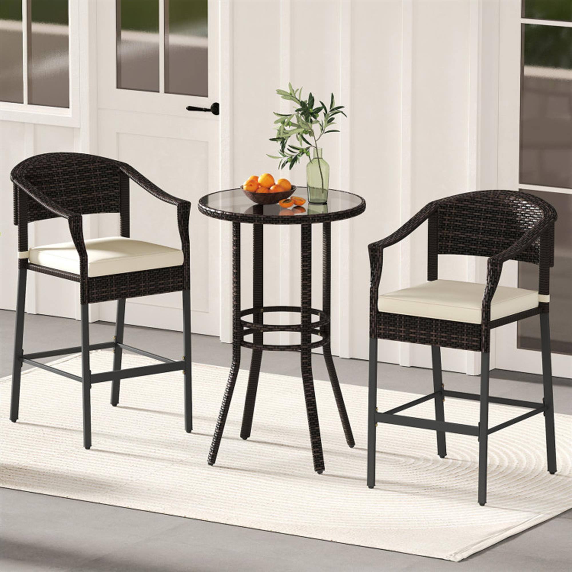 Alt View 6. Boyel Living - Brown 3Piece Rattan or Wicker Bar Set PE Rattan Wicker Material Tempered Glass Table Top for Backyard Poolside Patio Use - Brown.