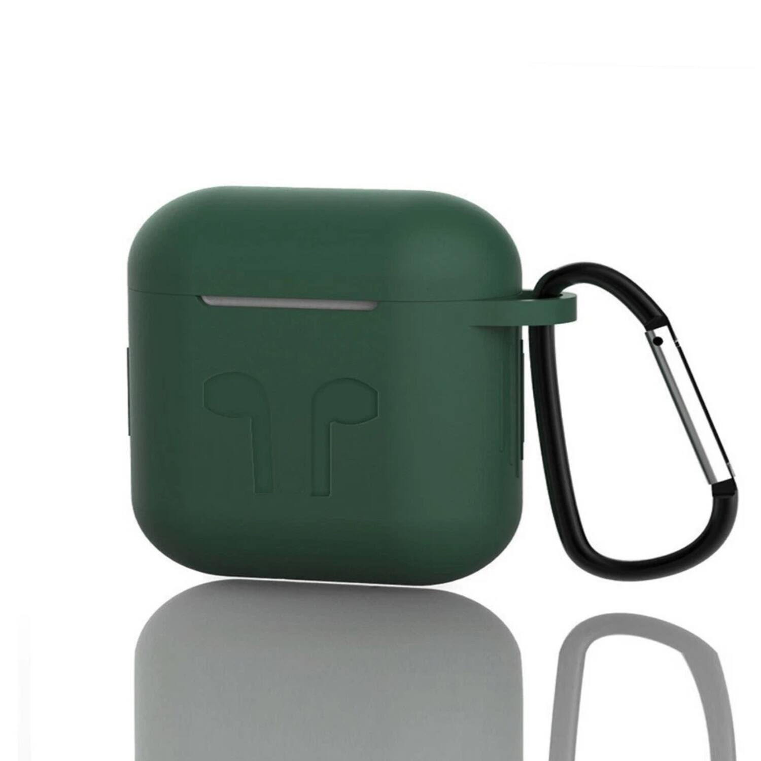 Angle. Home Collection - Soft Silicone Protective Case with Keychain for Apple AirPods 4th Generation - Deep Green.