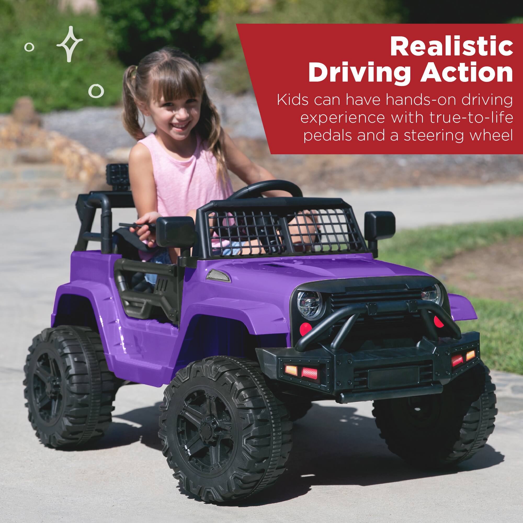Realistic Driving Action: Kids can have hands-on driving experience with true-to-life pedals and a steering wheel.