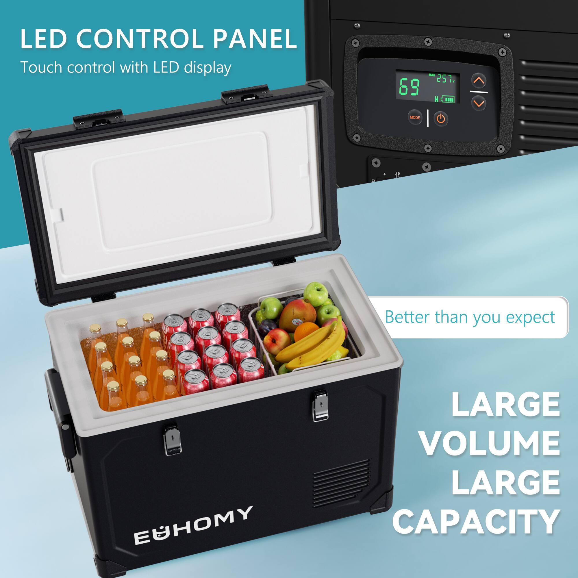 LED CONTROL PANEL  
Touch control with LED display  

69  
257  

Better than you expect  

LARGE VOLUME  
LARGE CAPACITY