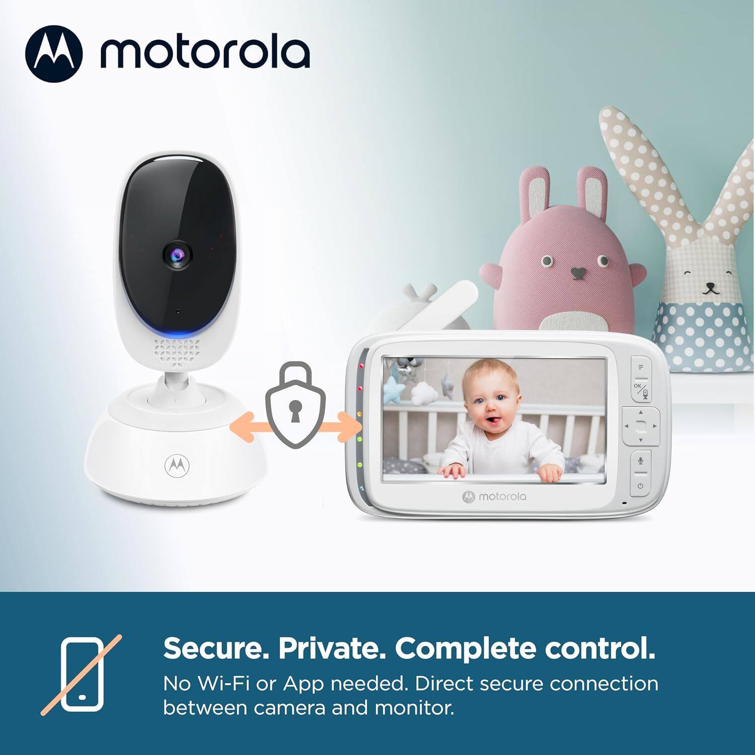 motorola

Secure. Private. Complete control.

No Wi-Fi or App needed. Direct secure connection between camera and monitor.
