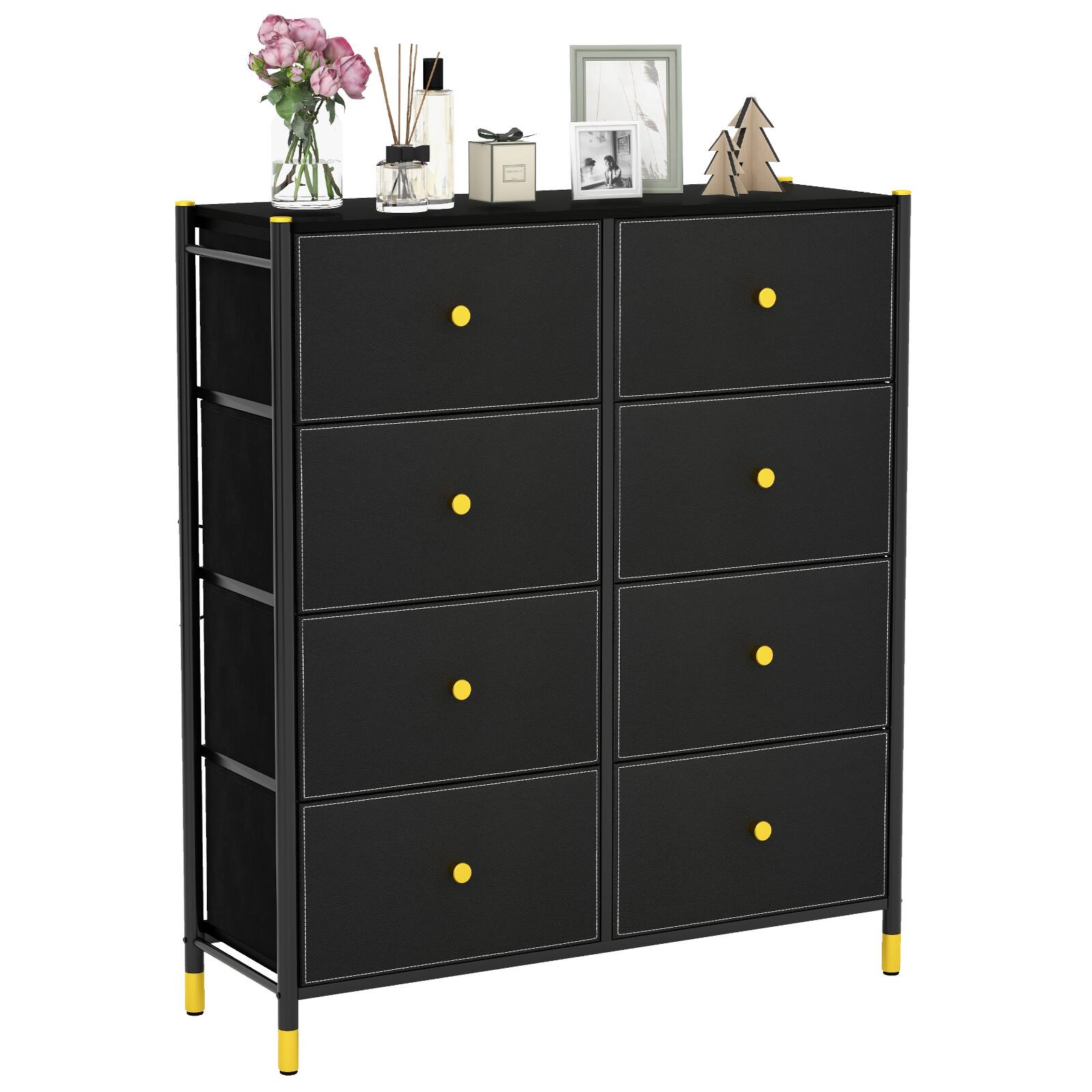 Costway - 8-Drawer Fabric Dresser Tower Wide Chest of Drawers Storage Organizer Bedroom - Black