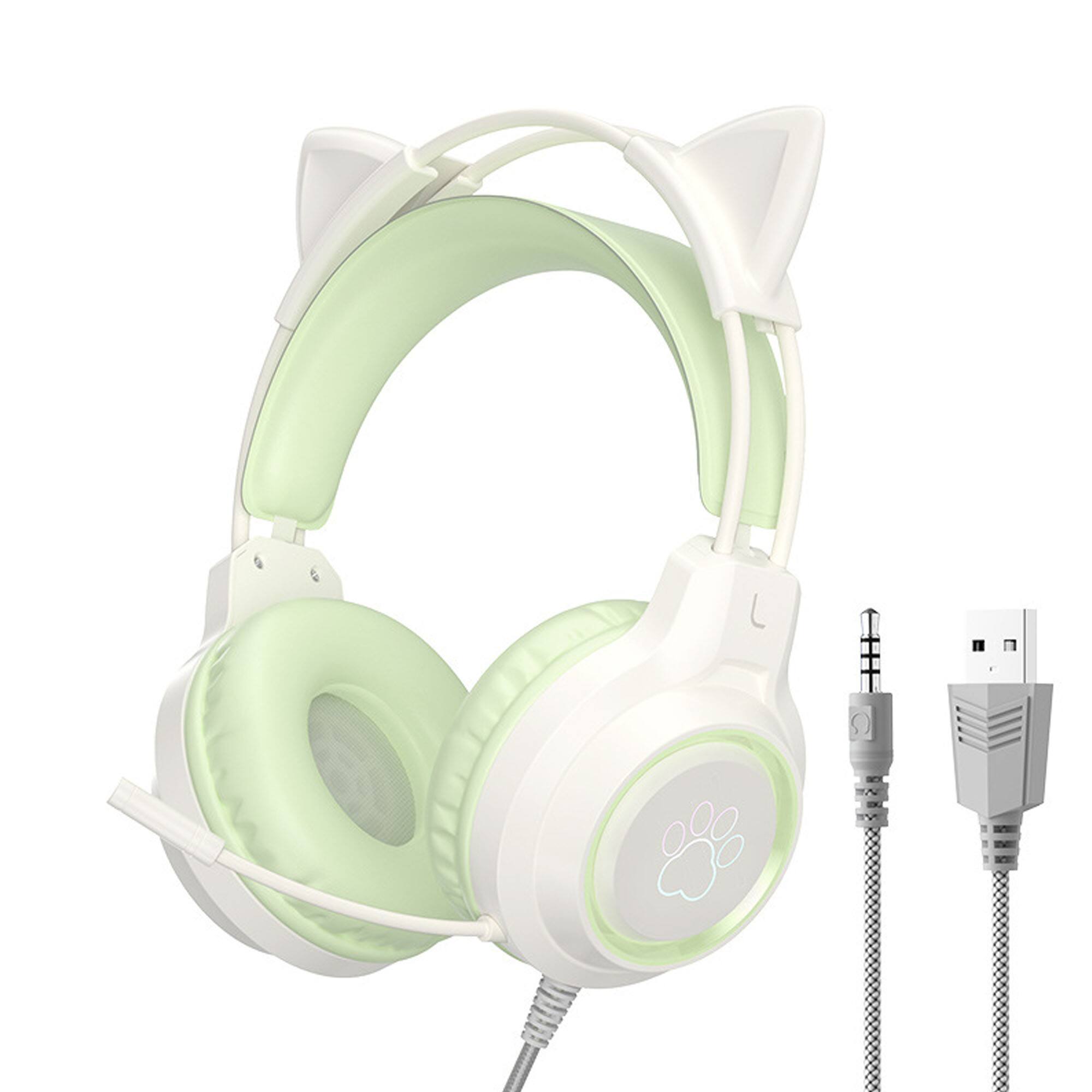 Front. YONWAY - Gaming Headset with Removable Cat Ears, 3.5mm Wired Headphones with Adjustable Microphone and RGB Light for PS4/Switch.