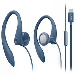 Philips - USB-C Wired Sport Earbuds with 15mm Drivers and Inline Controls & Mic - Blue