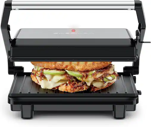 Front. Chefman - Chefman Panini Press and Grill, Nonstick Plates with Floating Hinge - Black - Black.